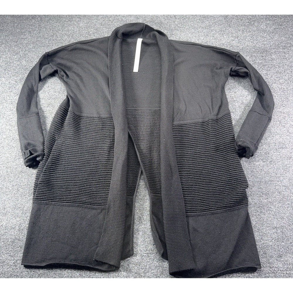 Lululemon Merino Wool Cardigan Sweater Open Front Black Ribbed Size 6 EUC